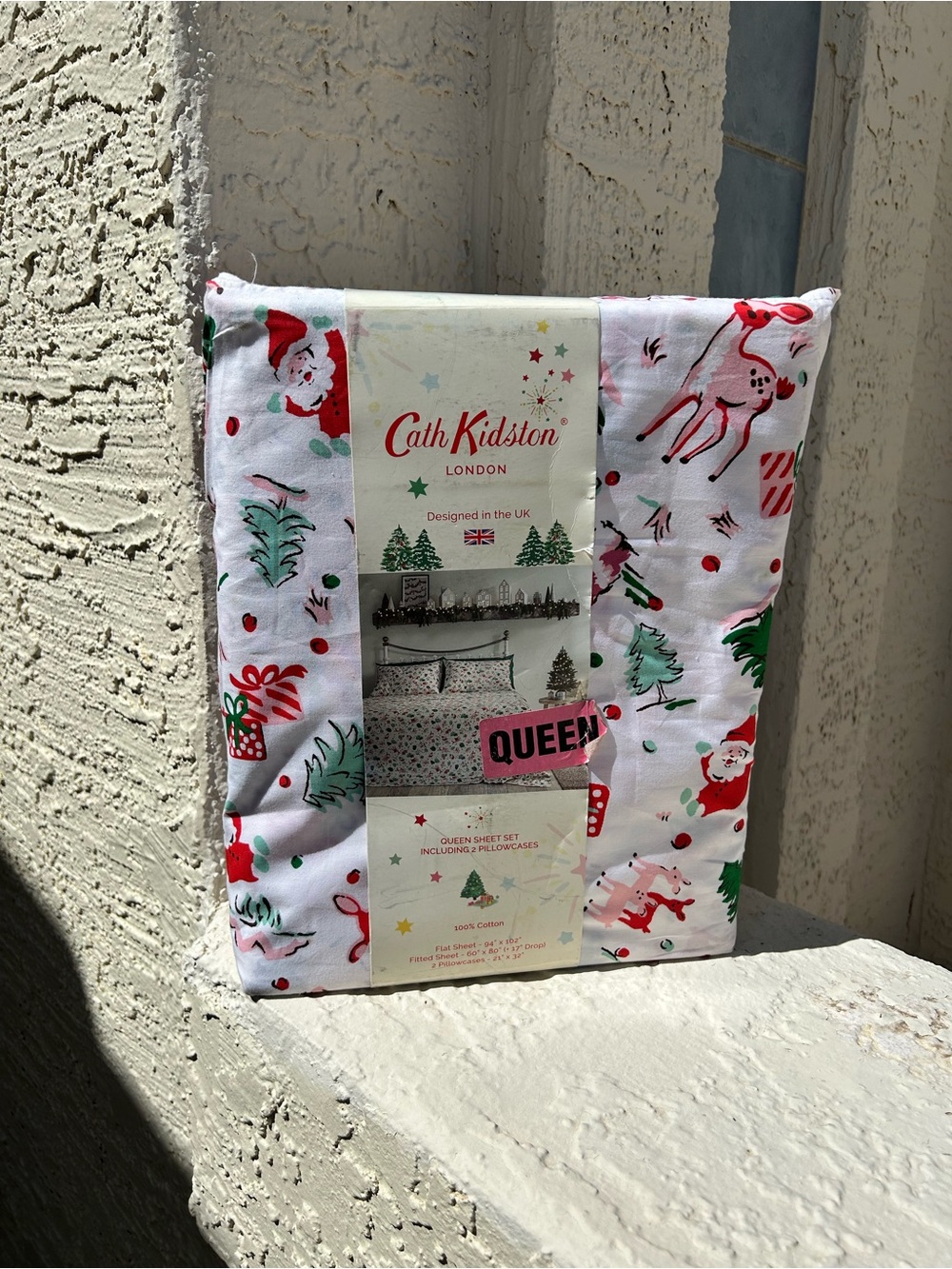 Cath Kidston White, Red & Green Christmas Queen Sheet Set